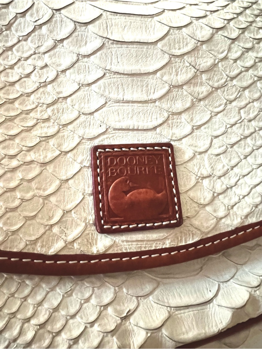 Dooney Crossbody Saddle Bag Vintage Embossed Cream/Bone white w/Brown Trim - Picture 11 of 16